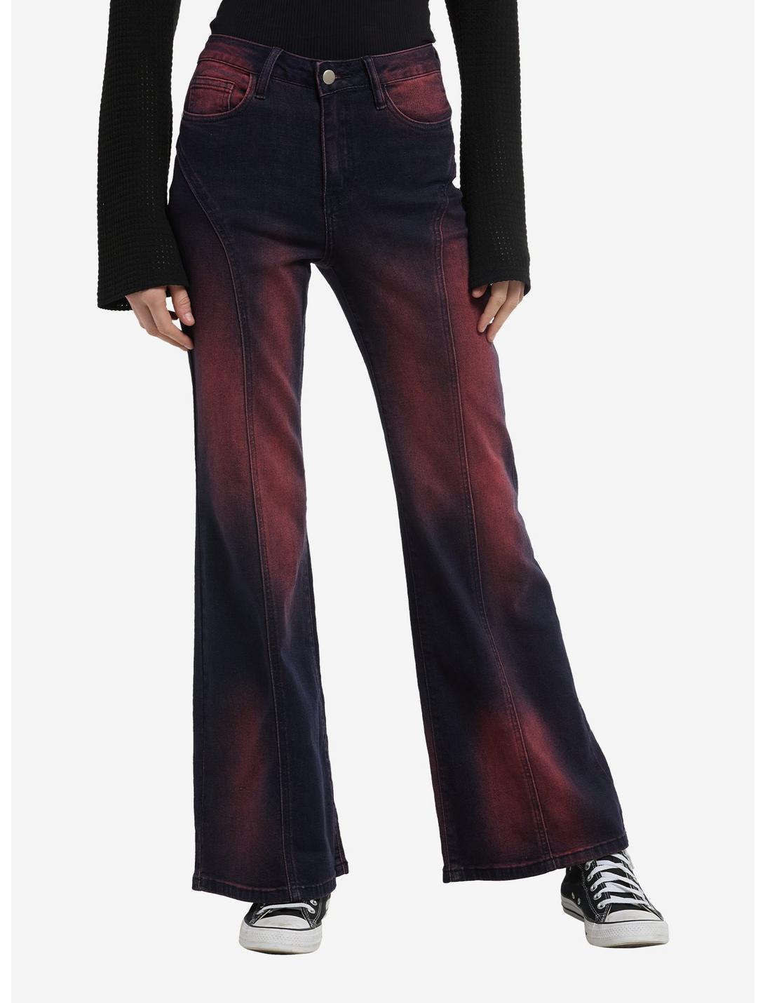 Red & Black Wash Wide Leg Denim Pants Product Image