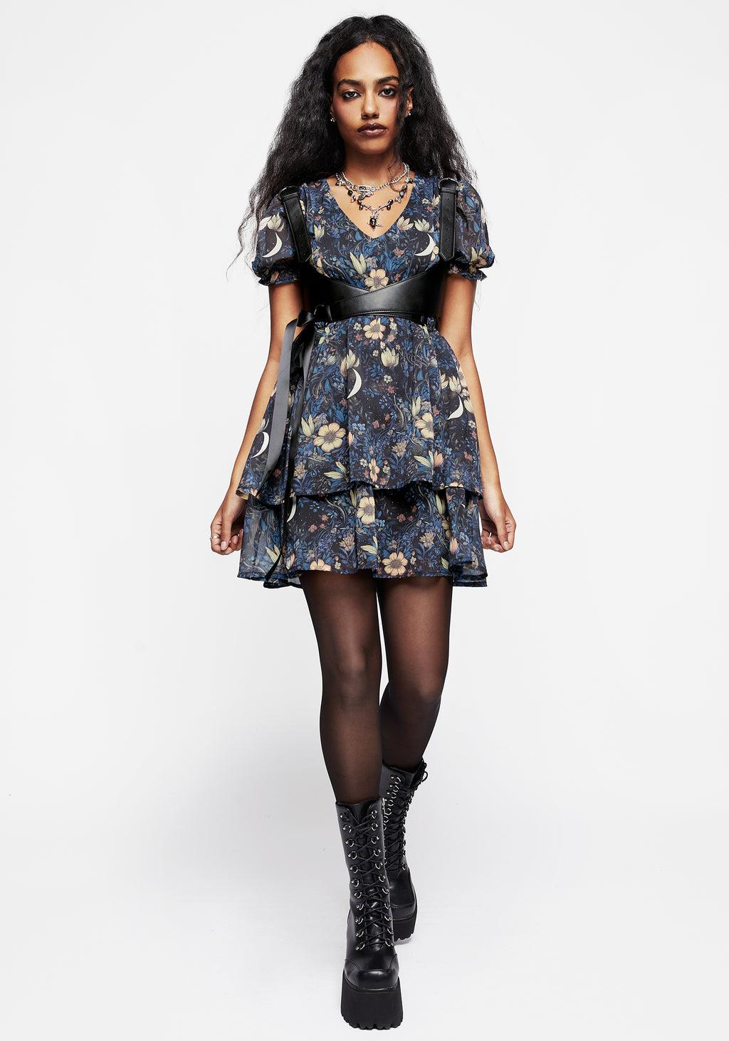 Primrose Floral Chiffon Puff Sleeve Layered Mini Dress Product Image