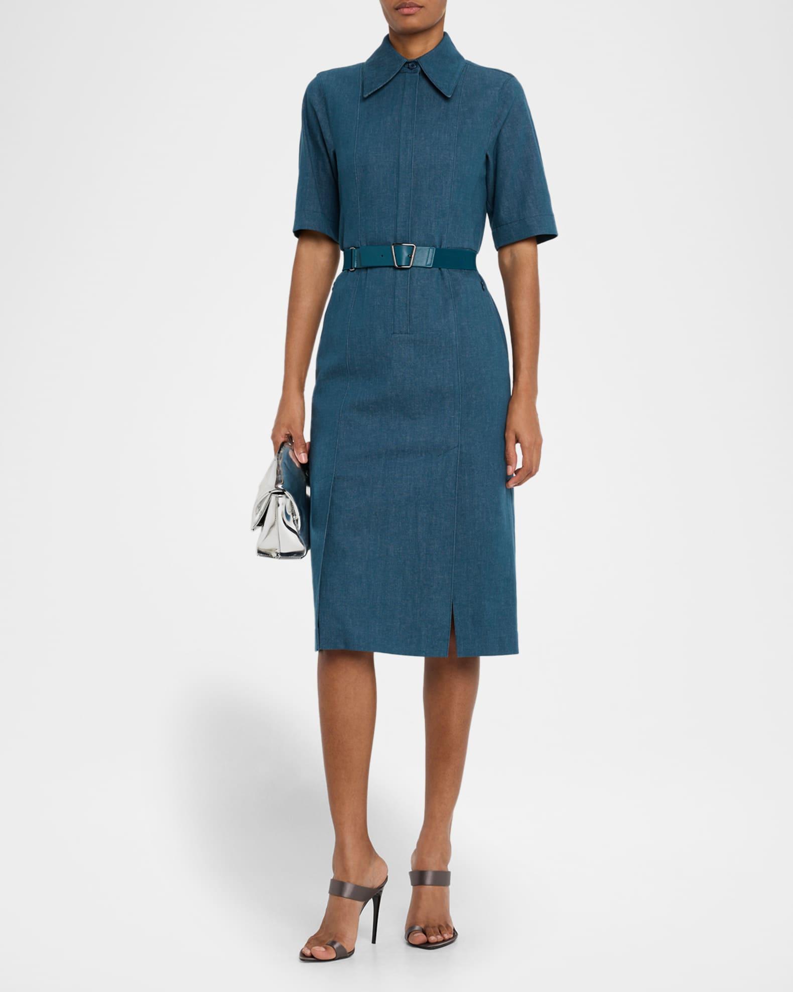 Belted Stretch Cotton Denim Shirtdress Product Image