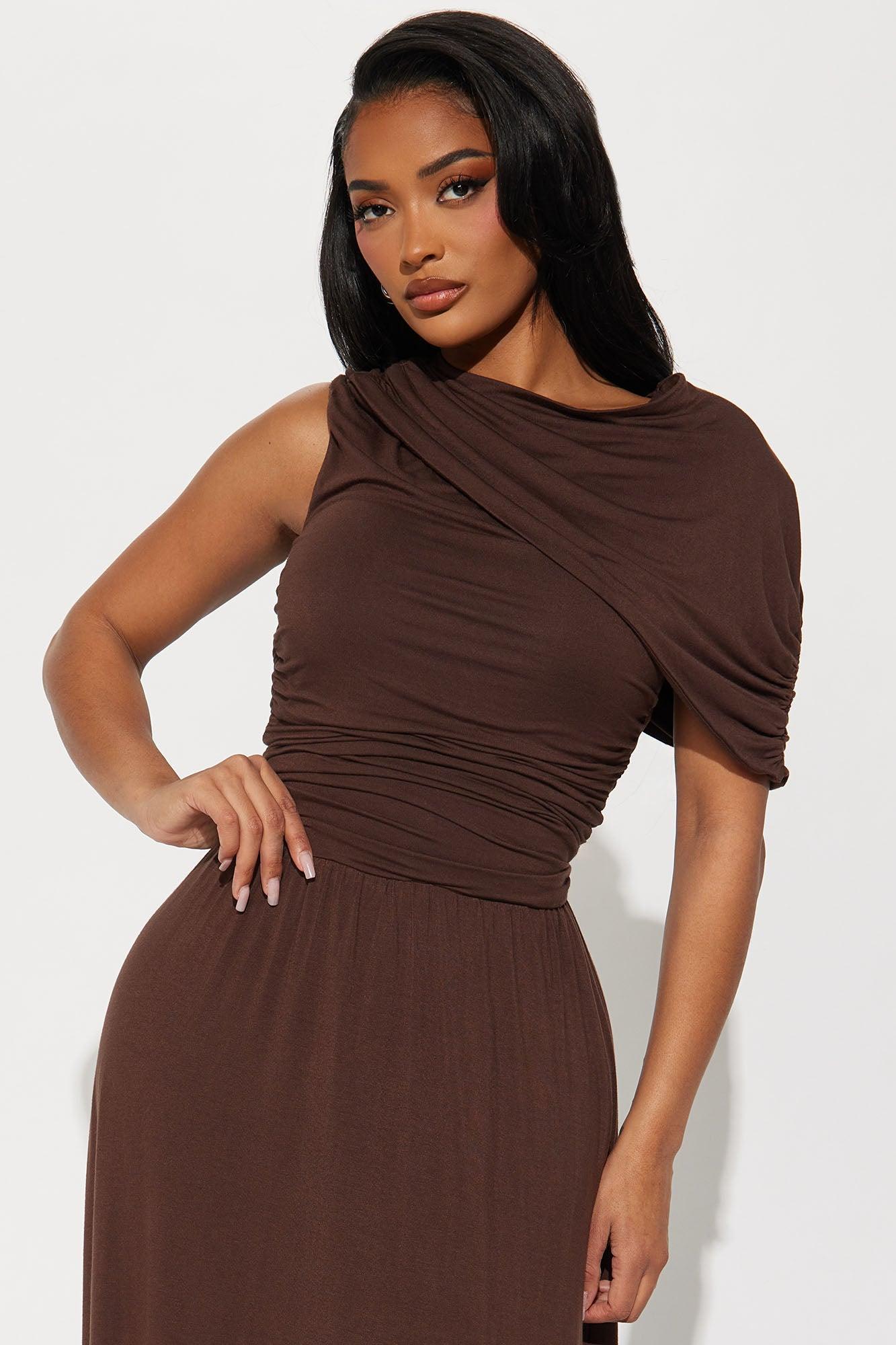 Justine Ruched Maxi Dress - Brown Product Image