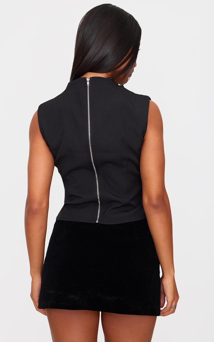 Black Woven Ruched High Neck Top Product Image