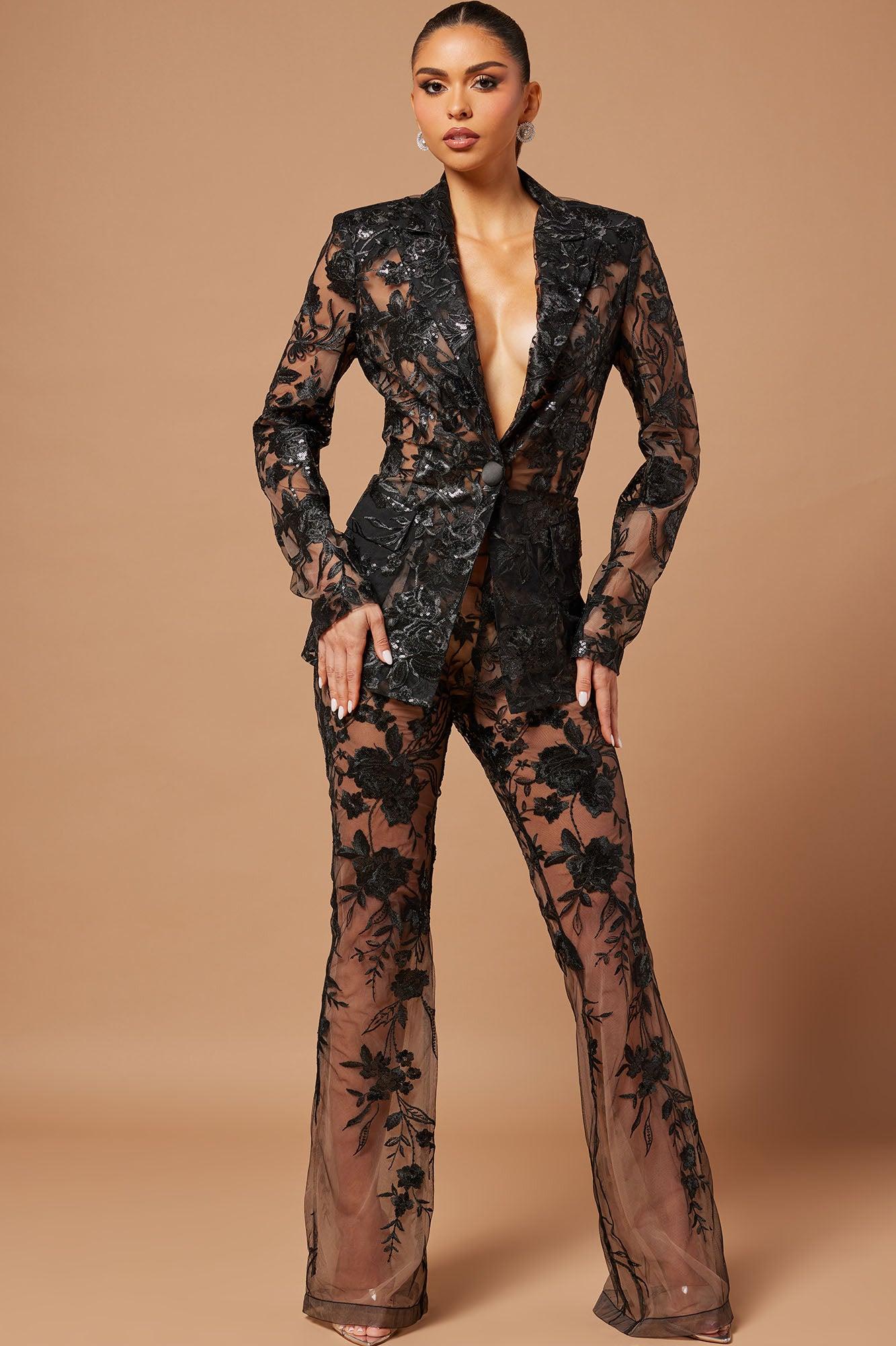 Vera Sequin Embroidered Blazer - Black Product Image