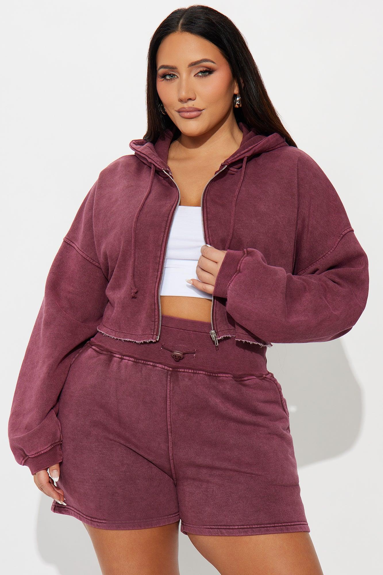On The Go Fleece Short Set - Burgundy Product Image