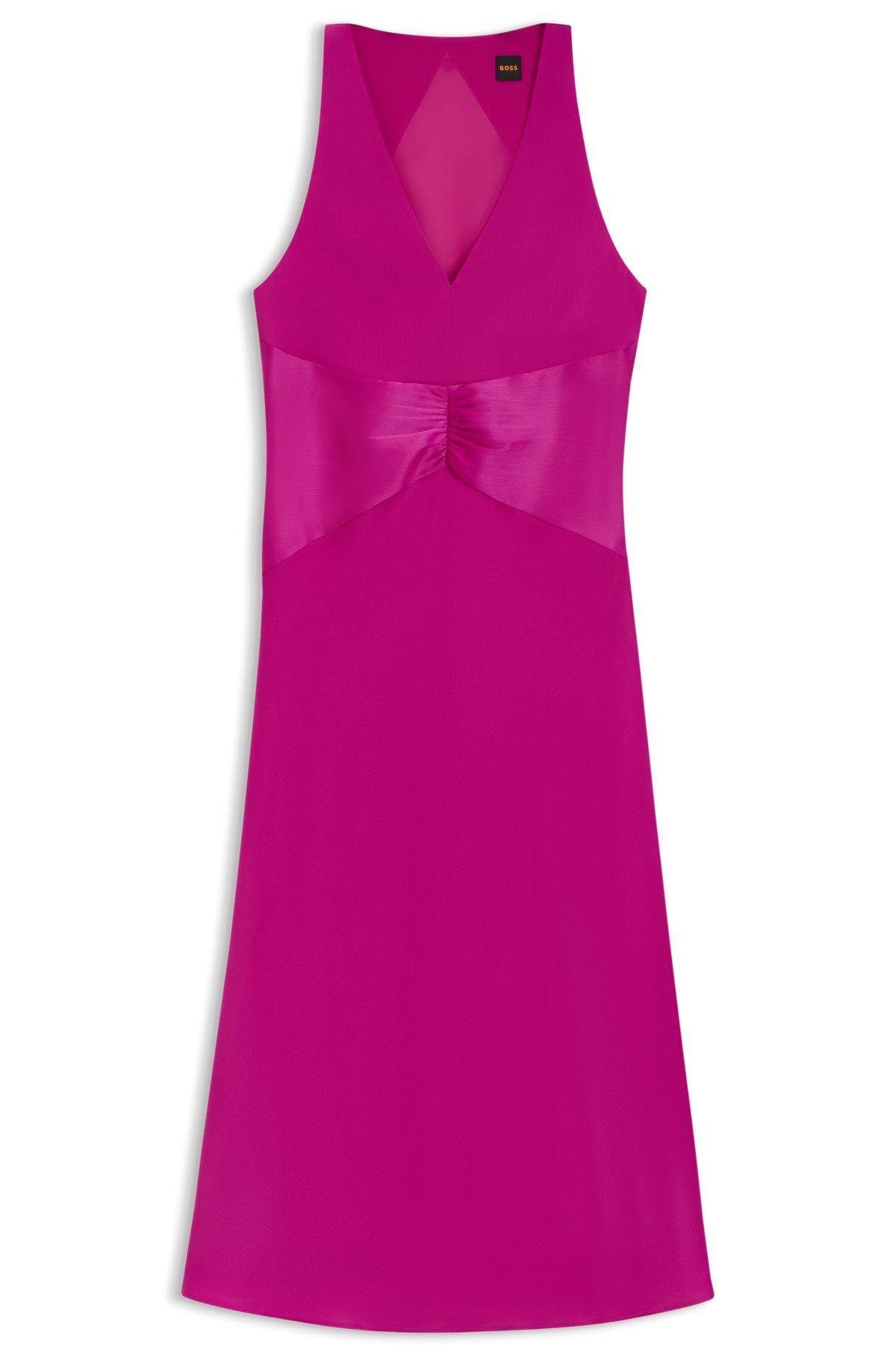 BOSS - Crinkle-satin dress with gathered front - Dark pink Product Image