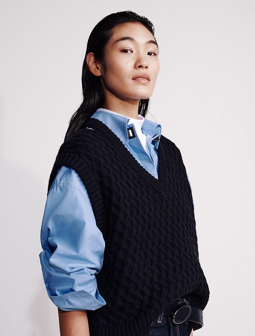 Merino Wool Cable Knit Relaxed Vest Product Image