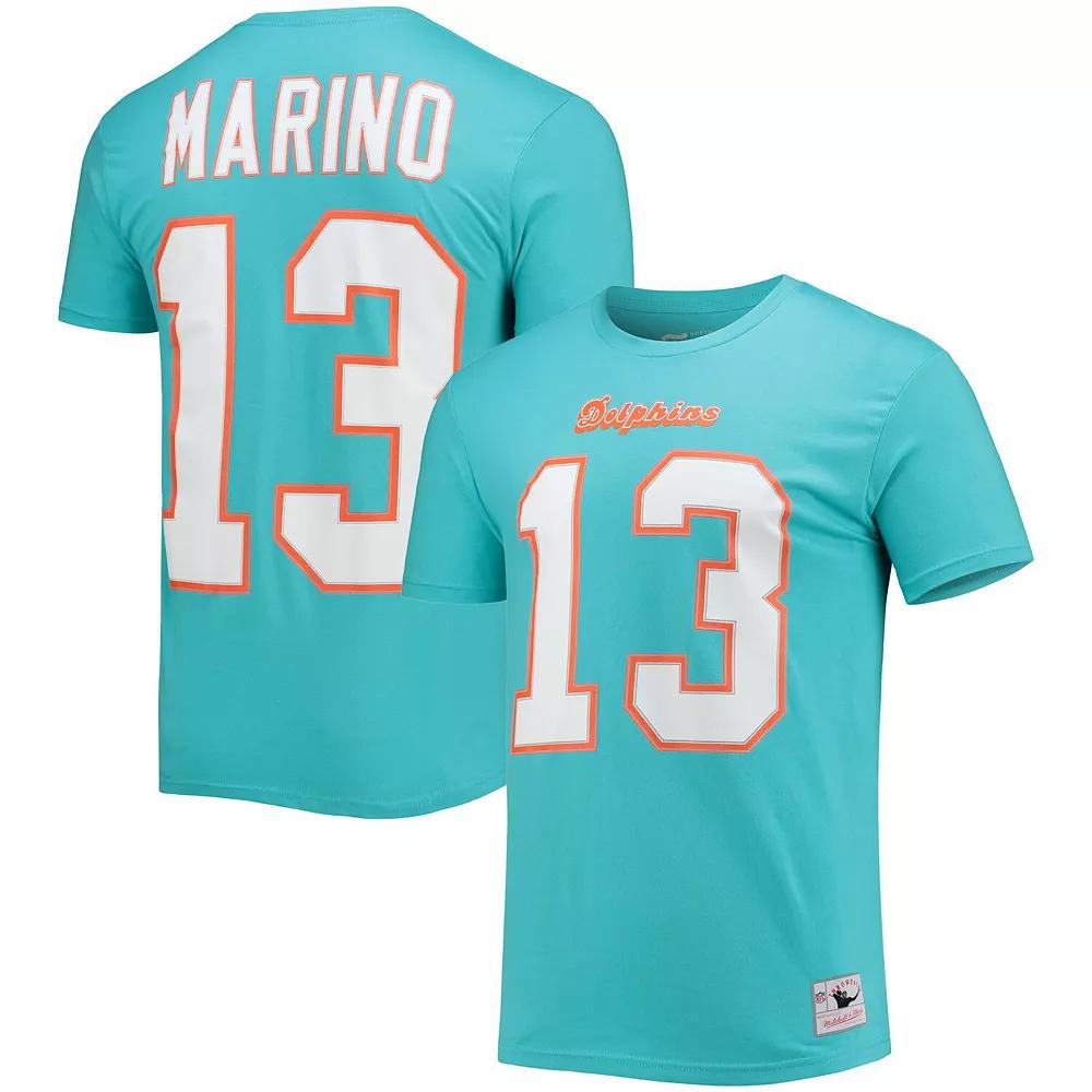 Mens Mitchell & Ness Miami Dolphins Dan Marino Aqua Retired Player Name & Number T-Shirt Turquoise A Product Image