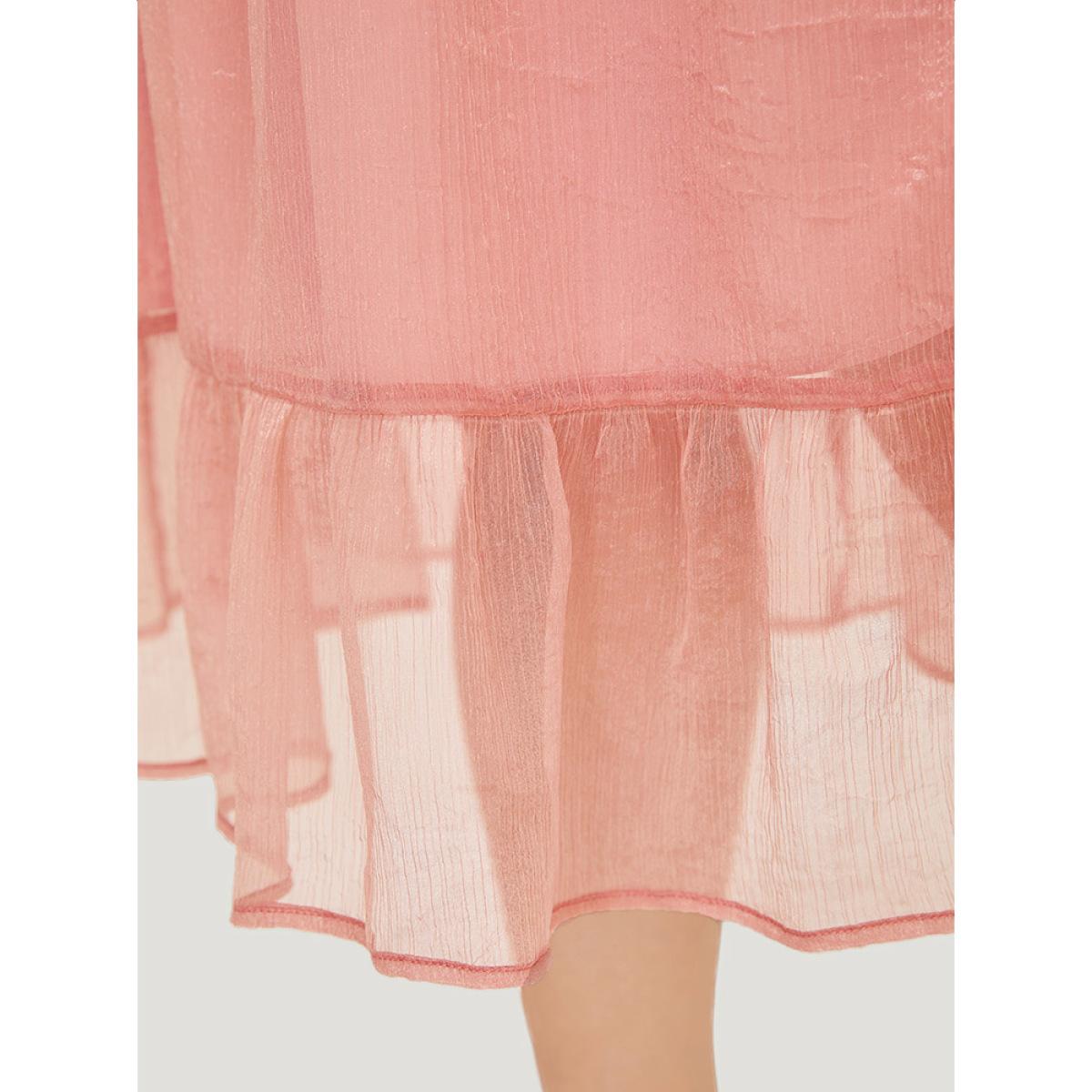 Plus Size Solid Pocket Ruffle Hem Wrap Shirred Tank Dress Pink Women Party Wrap V-neck Sleeveless Curvy Midi Dress BloomChic 22-24/3X Product Image