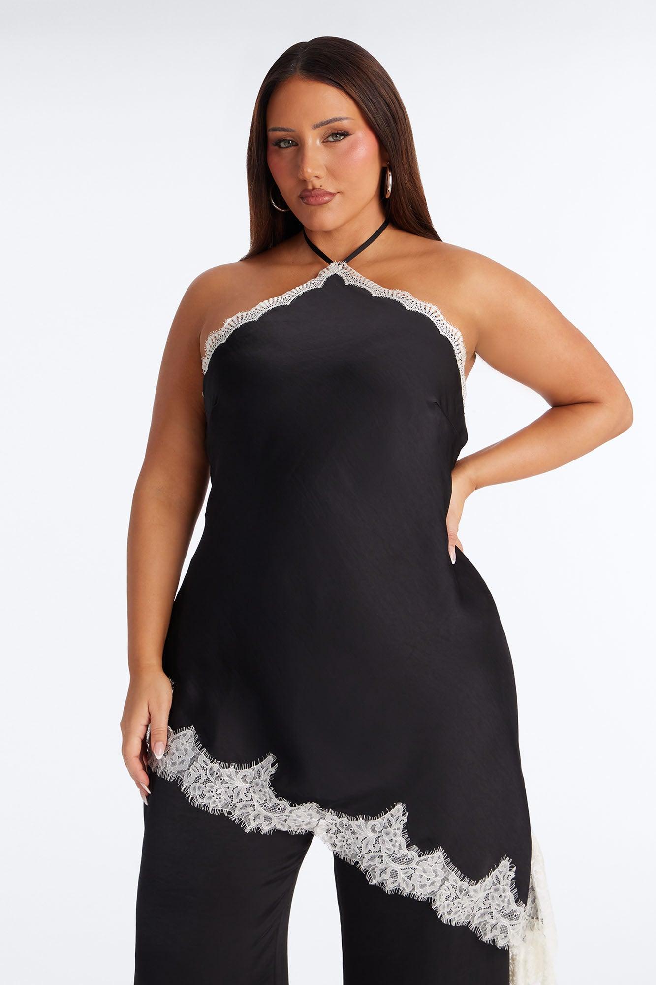 Bella Rose Draped Lace Trim Jumpsuit - Black Female Product Image