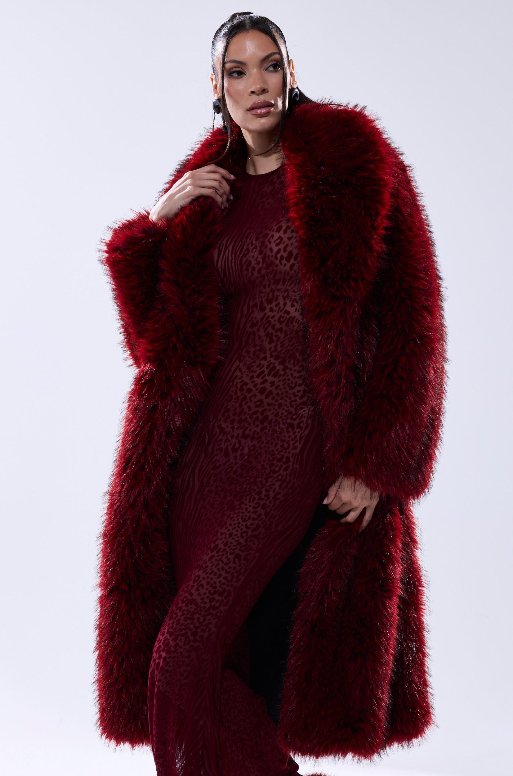 OSLO FAUX FUR COAT IN RED MULTI Product Image