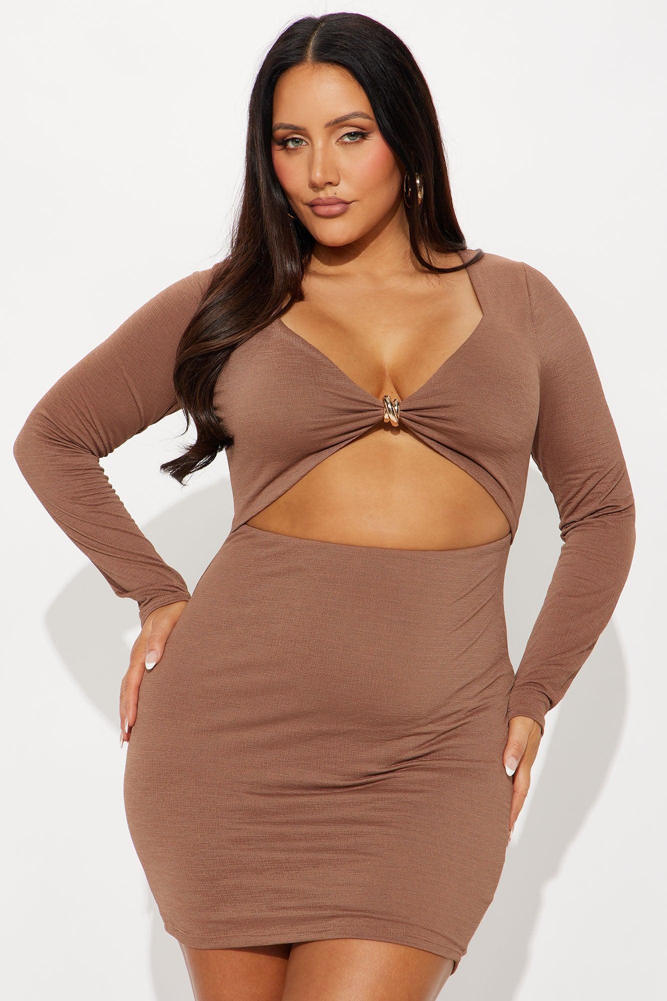Melba Long Sleeve Mini Dress - Mocha Female Product Image