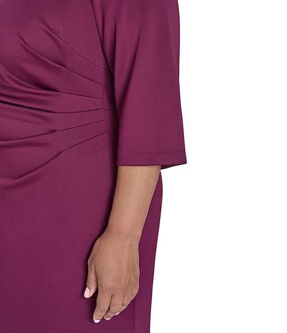 Jessica Howard Plus Size Sleeve 3/4 Sleeve Asymmetrical Neck Bow Shoulder Side Tuck Gown Product Image
