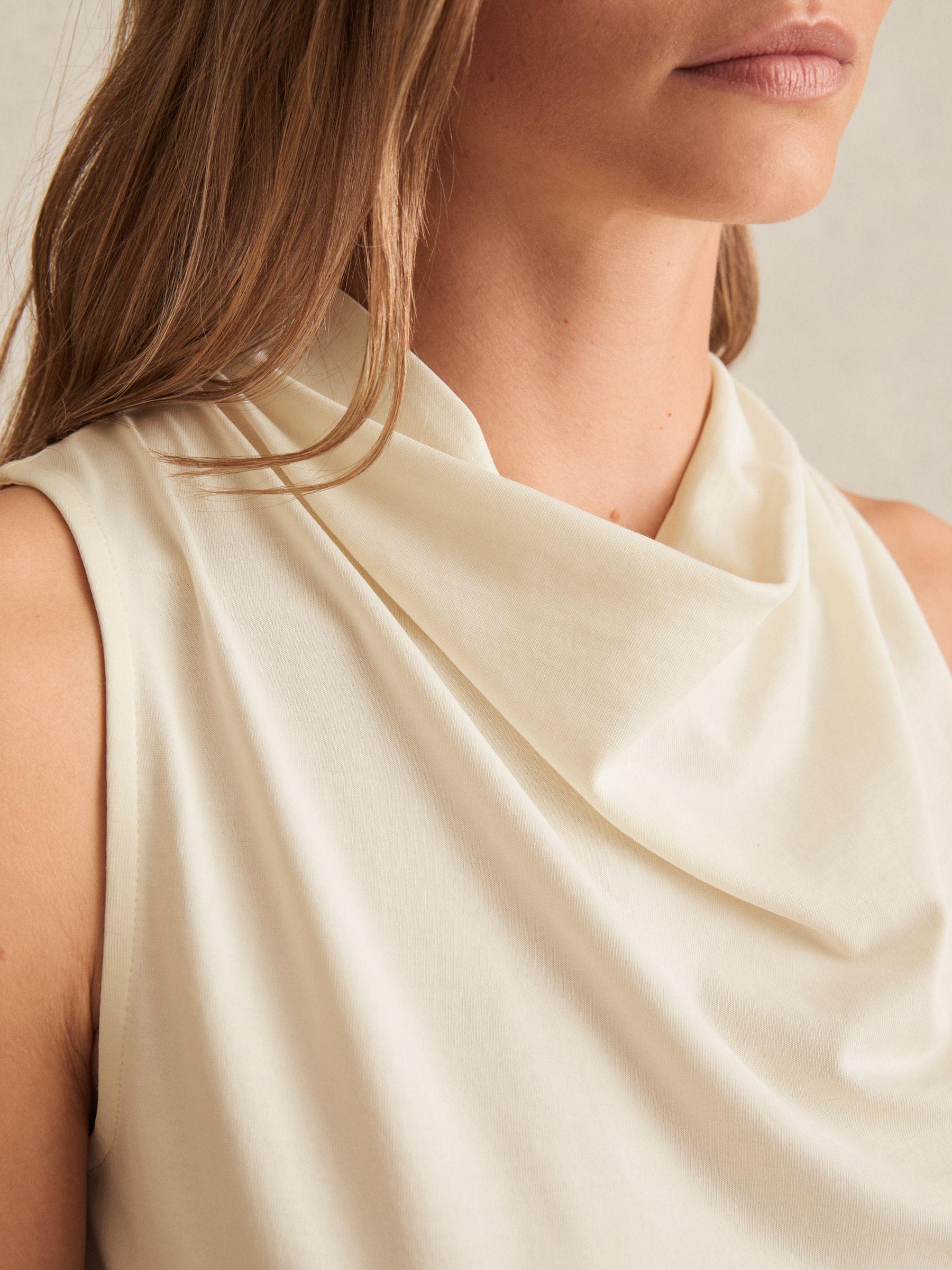 Cotton-Blend Cowl-Neck Sleeveless Top in Ivory Product Image