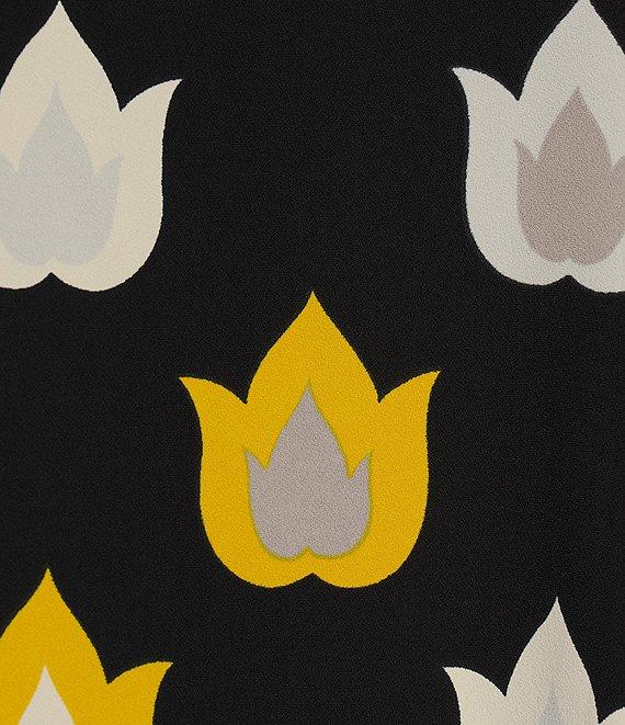 Tara Jarmon Ruoda Crepe Woven Flame Print Round Neck Long Sleeves Shift Dress Product Image