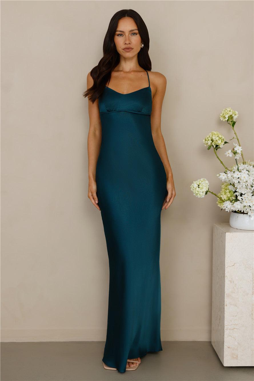 The Samara Satin Maxi Dress Teal Product Image