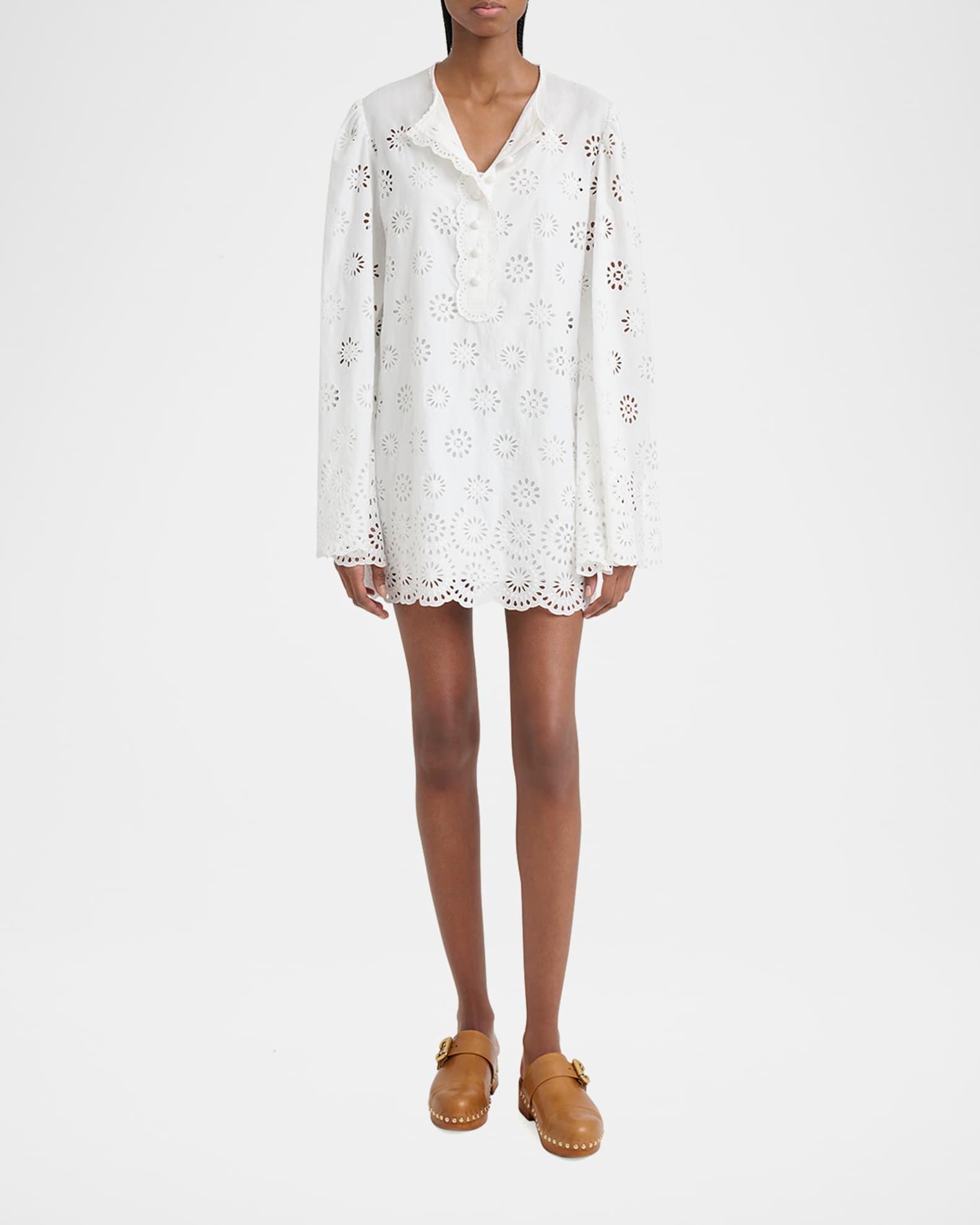 Scalloped Eyelet-Embroidered Mini Shift Dress Product Image