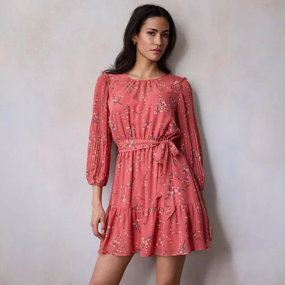 Women's LC Lauren Conrad Pleated Sleeve Mini Dress, Size: Medium, Pink Fleurs Astrid Product Image