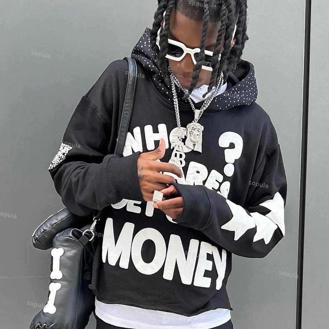 Chasing Money Print Graphic Oversized Pullover Hoodie Product Image
