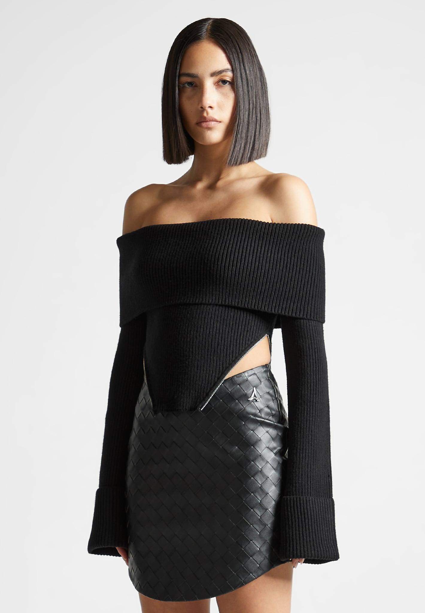 Zip Detail Knit Bandeau Top - Black Female Product Image