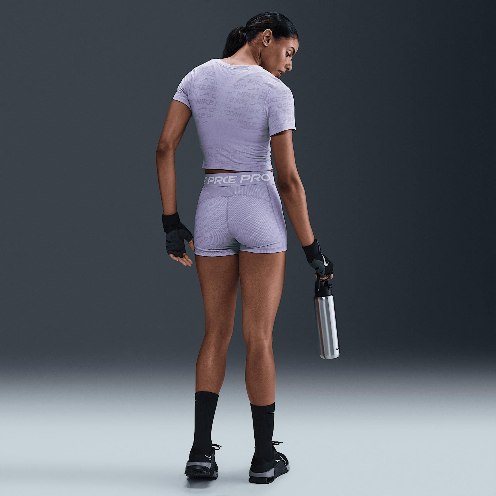 Womens Nike Pro Dri-FIT Short-Sleeve Cropped Jacquard Top | HJ2285-533 Product Image