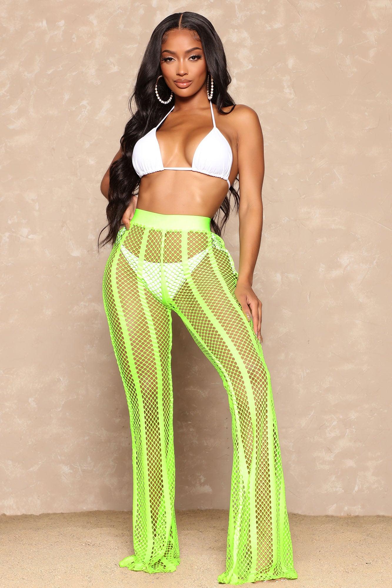 Summer Party Starter Fishnet Cover Up Pants - Lime Product Image