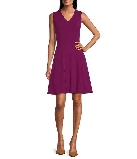 Investments Scuba Crepe Sleeveless V-Neck Fit and Flare Midi Dress Product Image