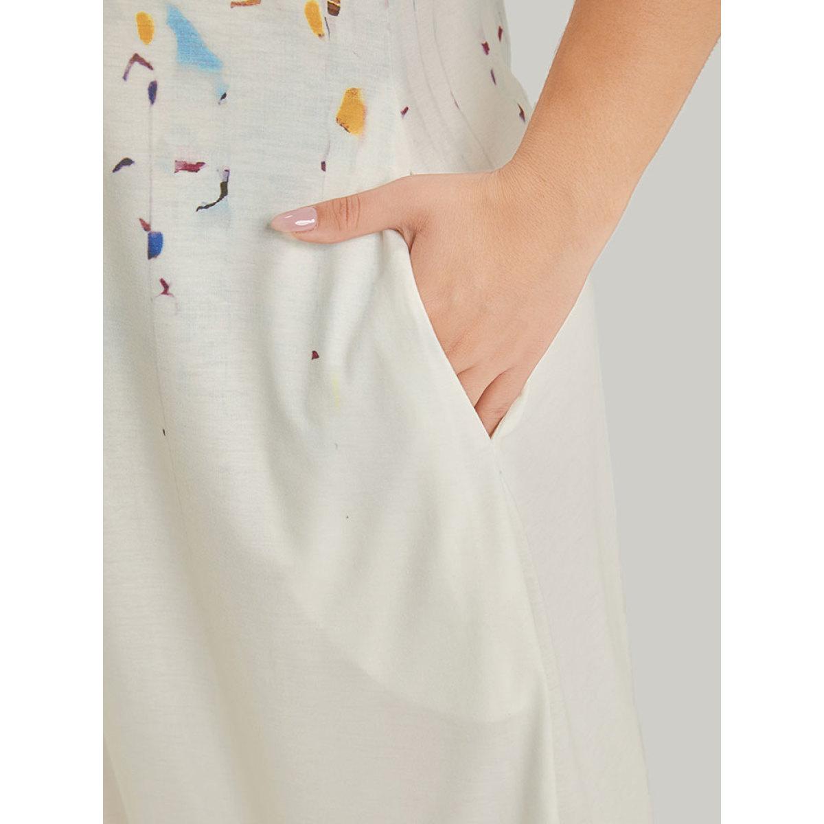 Plus Size Graphic Print Contrast Pocket V Neck Tank Dress White Women Casual Printed V-neck Sleeveless Curvy Knee Dress BloomChic 26/4X Product Image