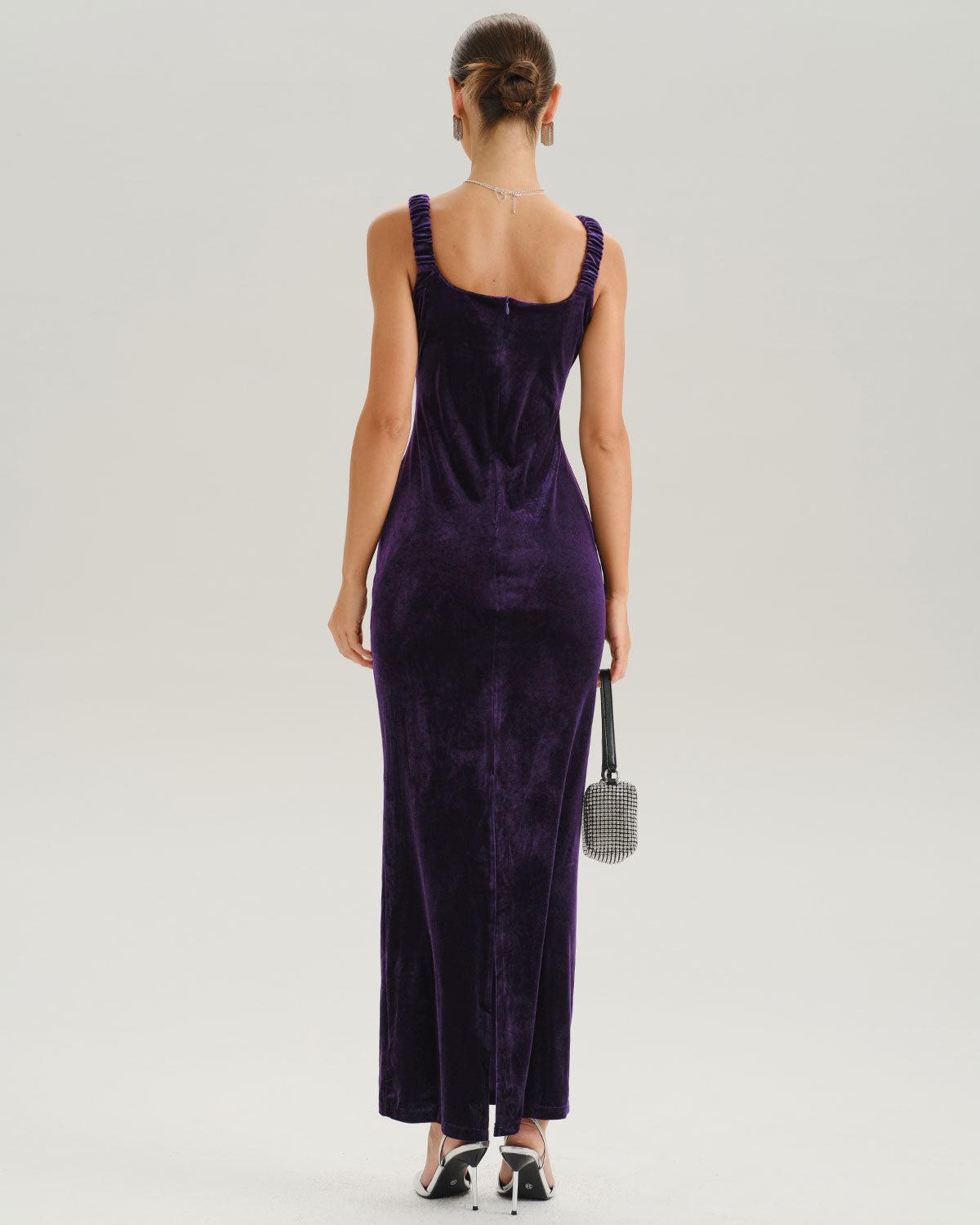 Purple U Neck Bodycon Velvet Maxi Dress Product Image