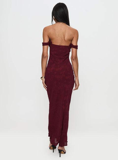 Azura Off The Shoulder Maxi Dress Burgundy Product Image