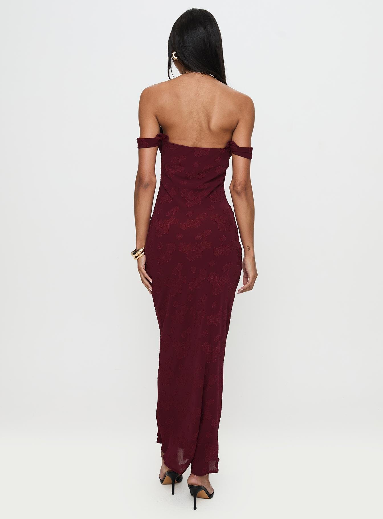 Azura Off The Shoulder Maxi Dress Burgundy Product Image