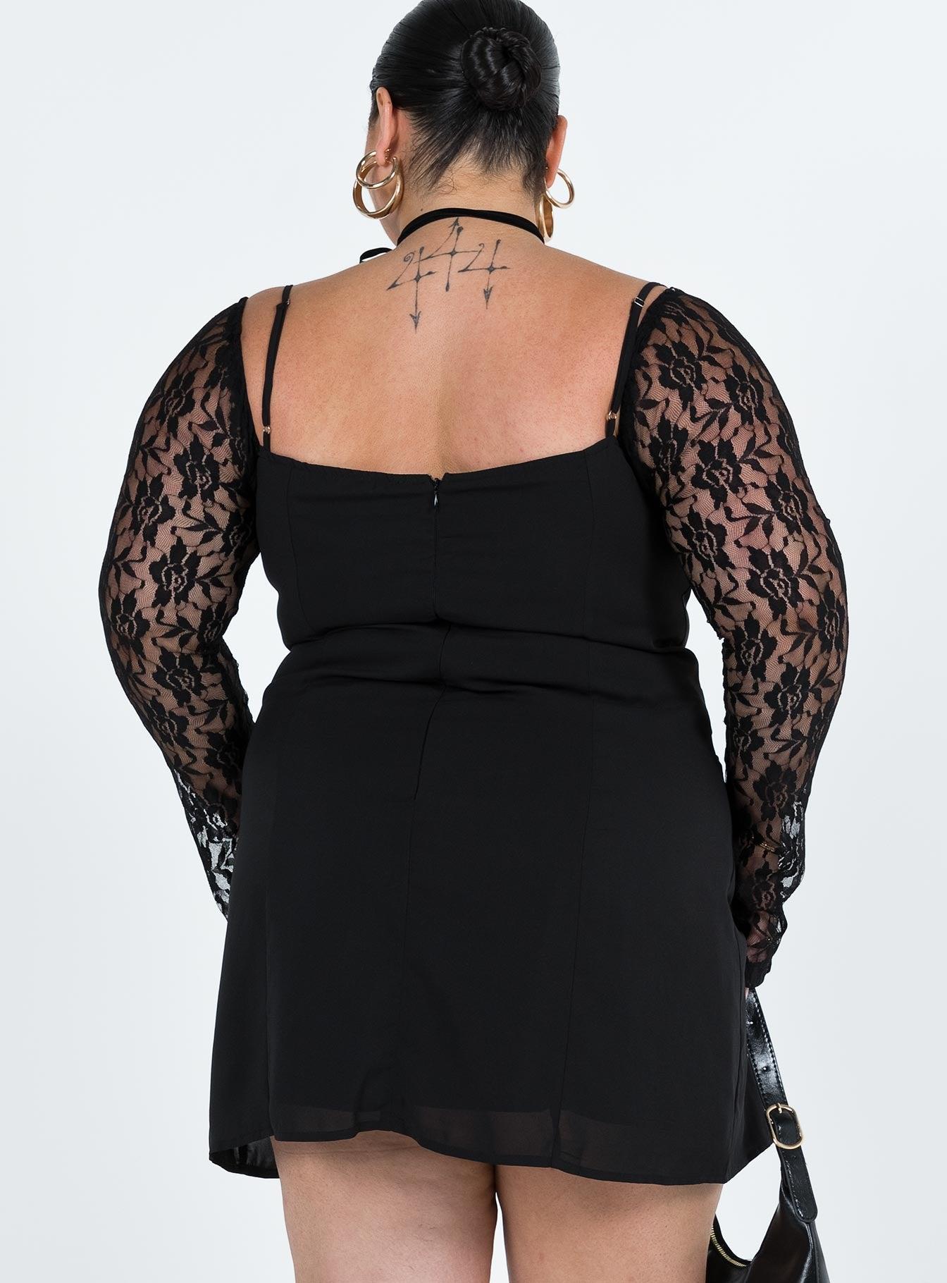 Ashwood Lace Sleeve Mini Dress Black Curve Product Image