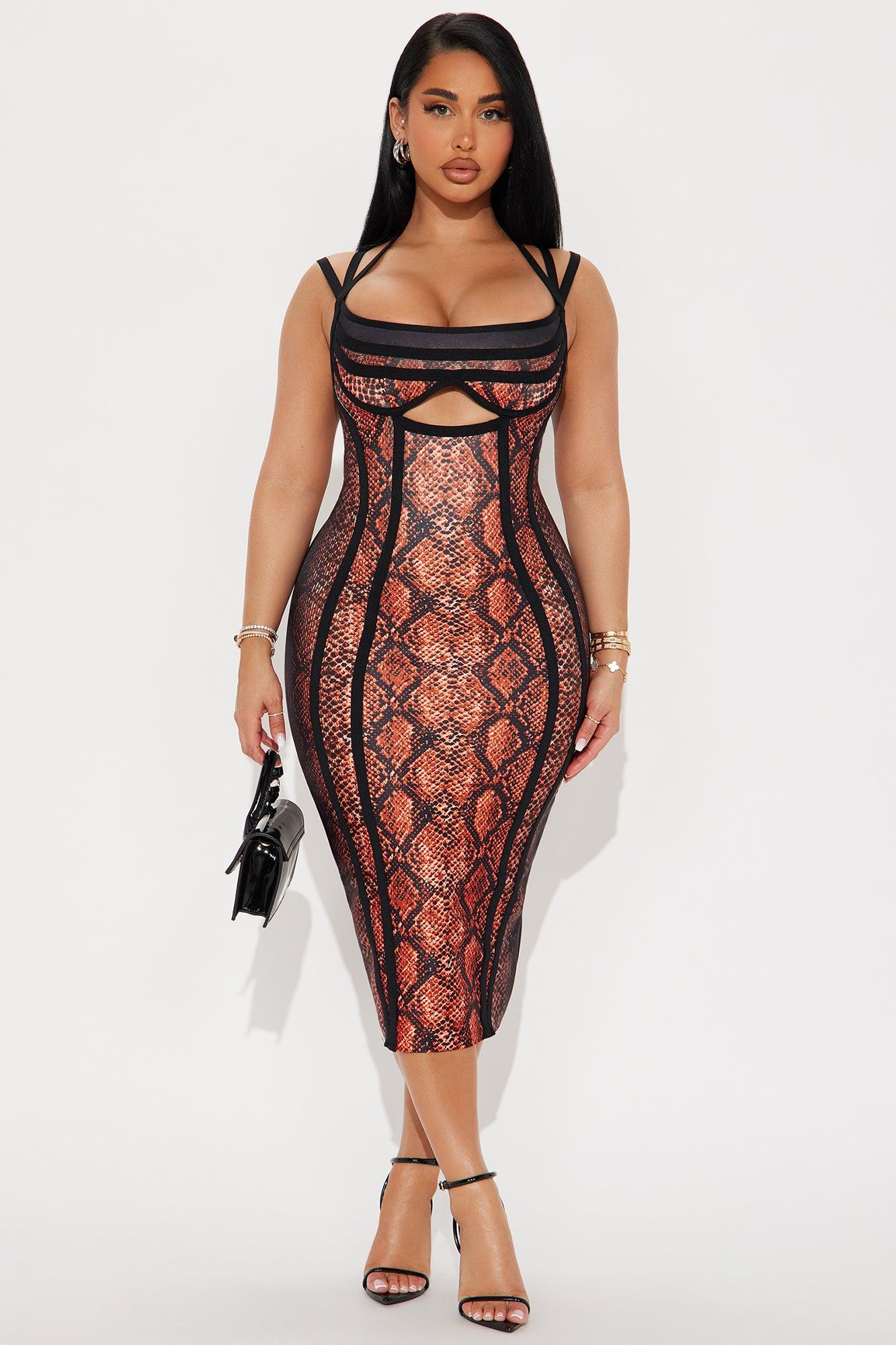 Sophia Bandage Midi Dress - Brown/combo Product Image