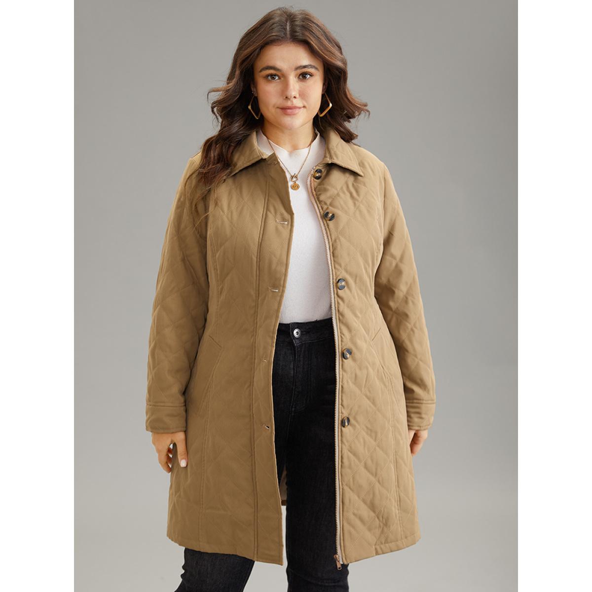 Plus Size Women Dailywear Plain No stretch 22-24/3X Pocket Belt Elegant Quilted Jackets BloomChic Product Image