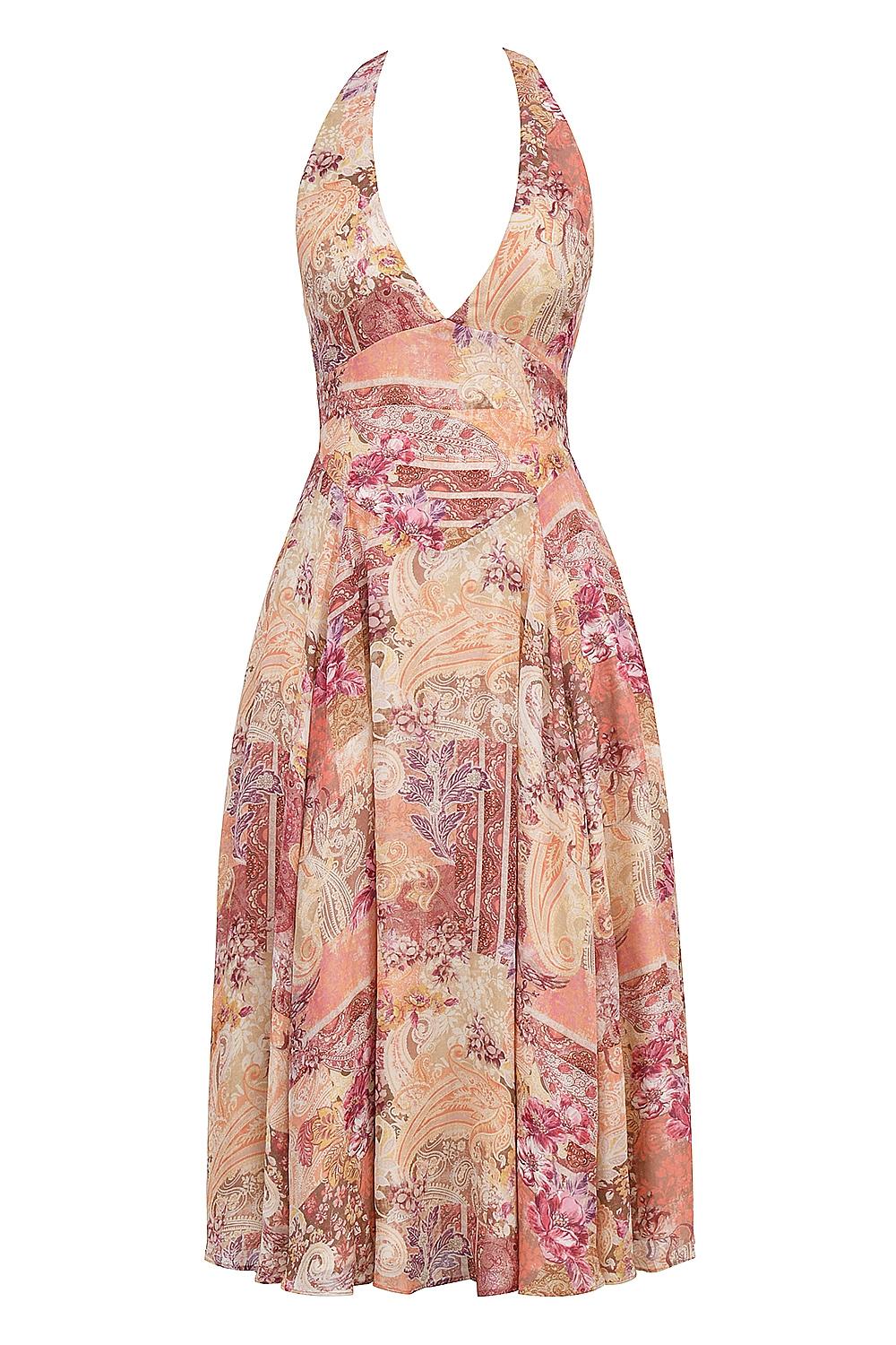 Solada  paisley patchwork print georgette halter sundress Product Image
