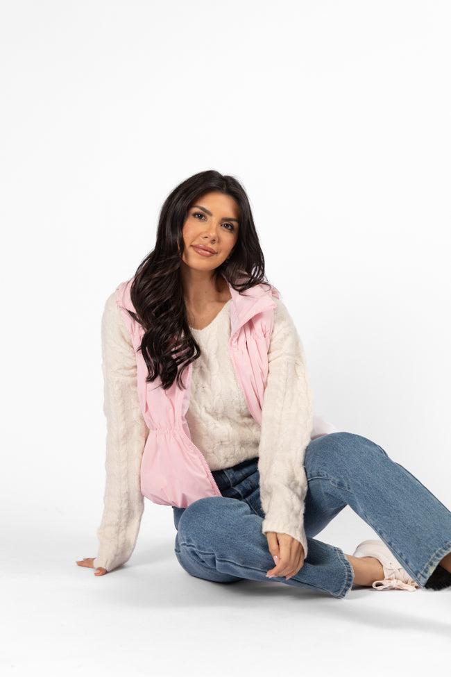 Mountain High Light Pink Ruched Puffer Vest FINAL SALE Product Image
