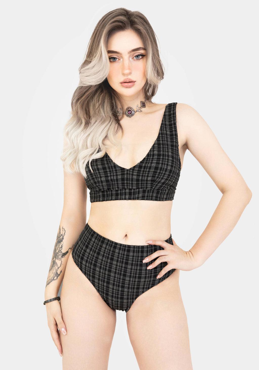 Slate Textured Check High Waist Swim Bottoms Product Image