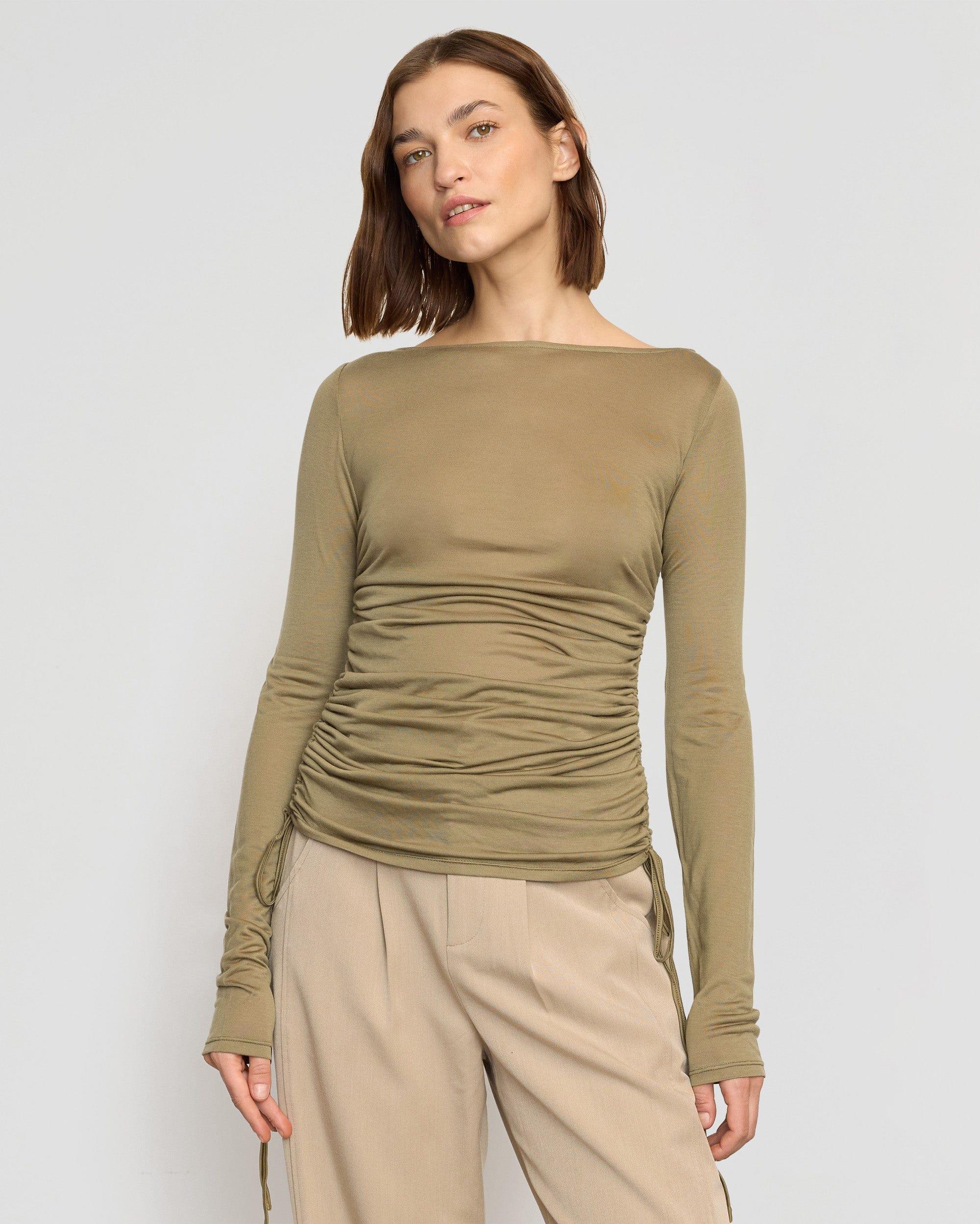 Joan Tencel Ruched-Side Semi-Sheer Tee Product Image