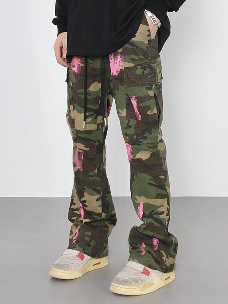 Sopula Men's Retro High Street Style Splash Pocket Camouflage Flared Pants Product Image