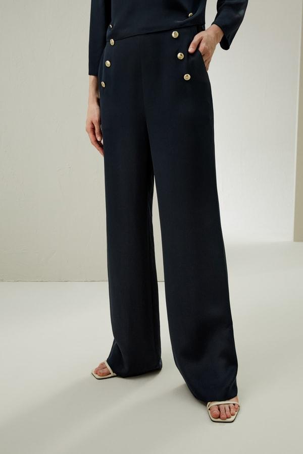 Dubrovnik Button Front Wide Leg Silk Trousers Product Image