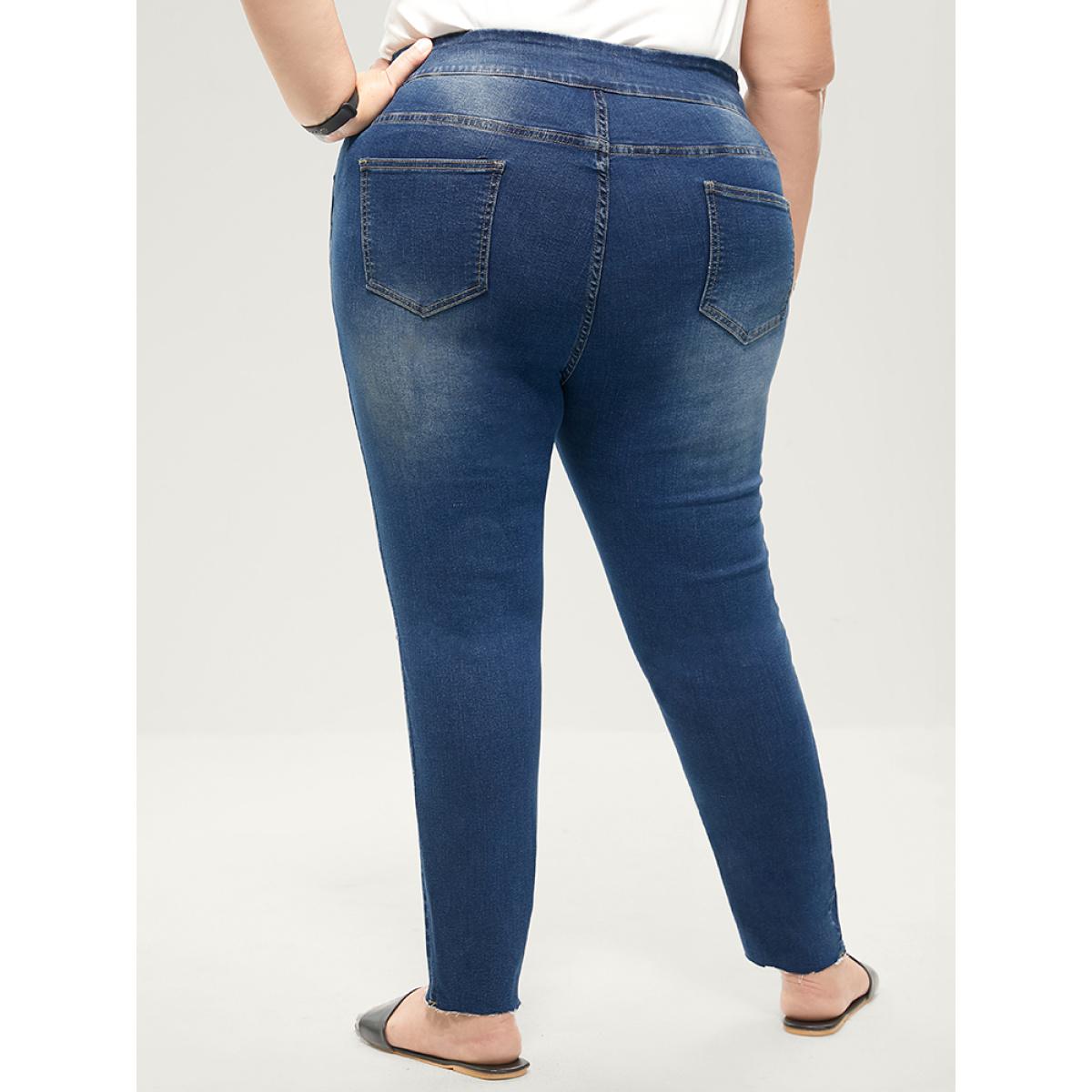 Plus Size Skinny Very Stretchy High Rise Medium Wash Sculpt Waist Jeans Women DarkBlue Casual Plain Tummy control High stretch Pocket Jeans BloomChic 14/1X Product Image