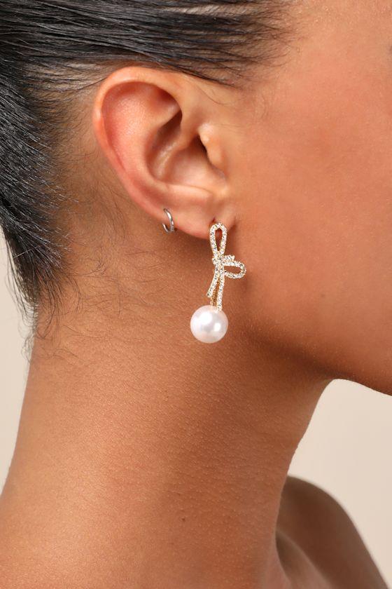 Sherin Gold Rhinestone Pearl Drop Earrings Product Image