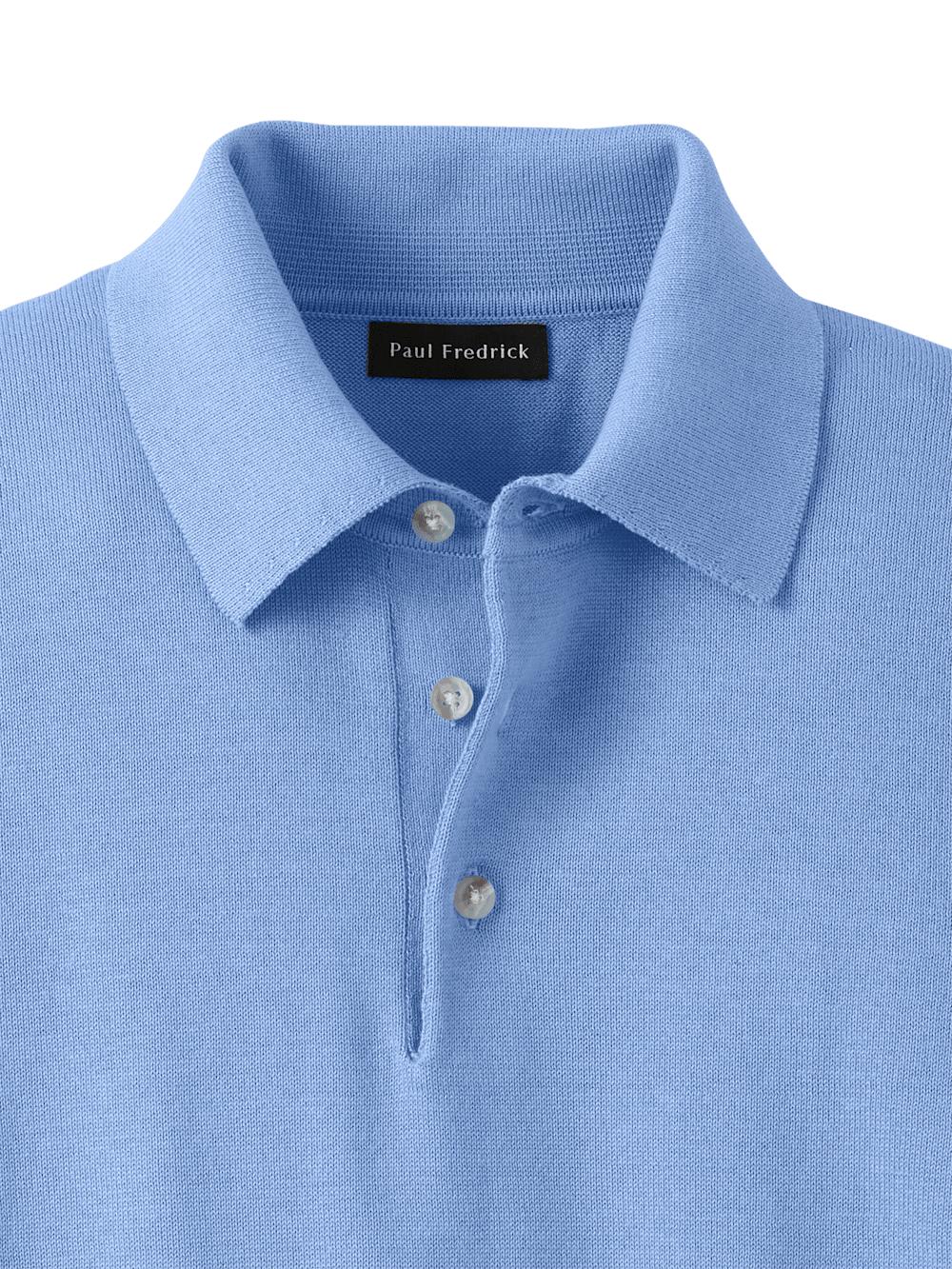 Supima Cotton Three Button Polo - Blue Product Image