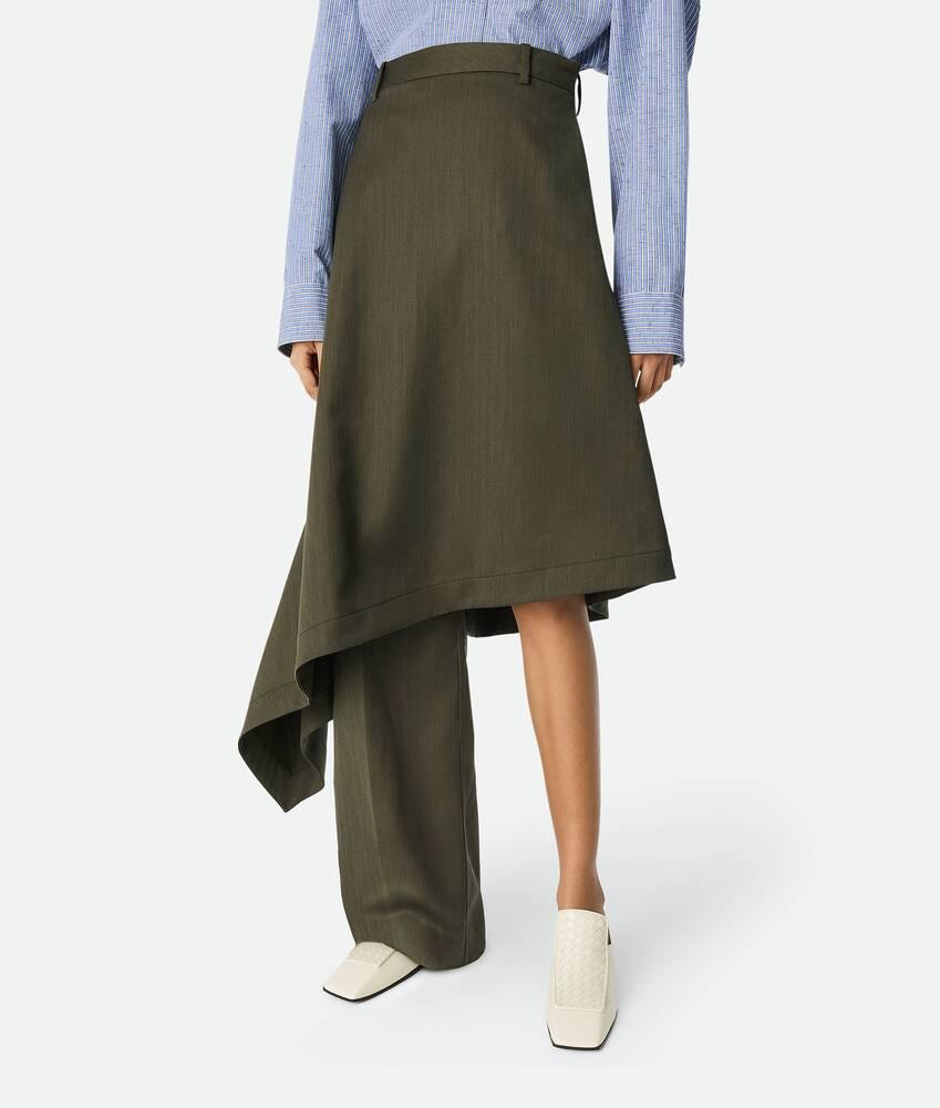 Women's Wool Subtle Stripe Skirt Trousers in Forest/caper melange Product Image