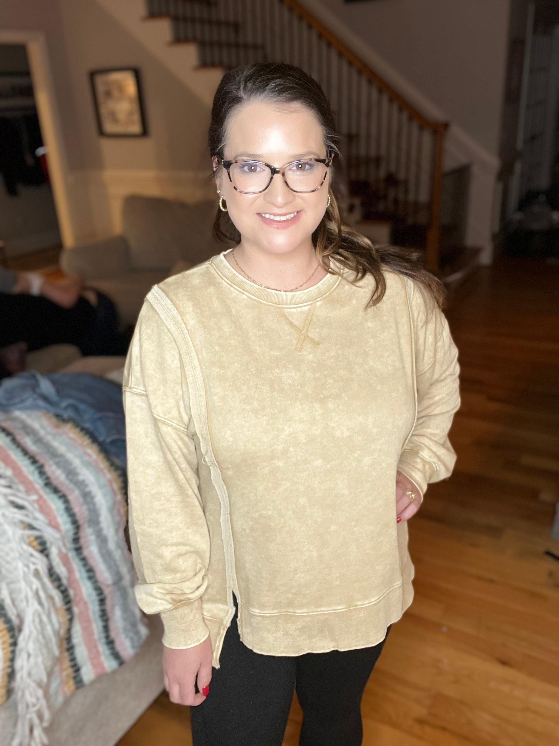 French Terry Top- Beige Product Image