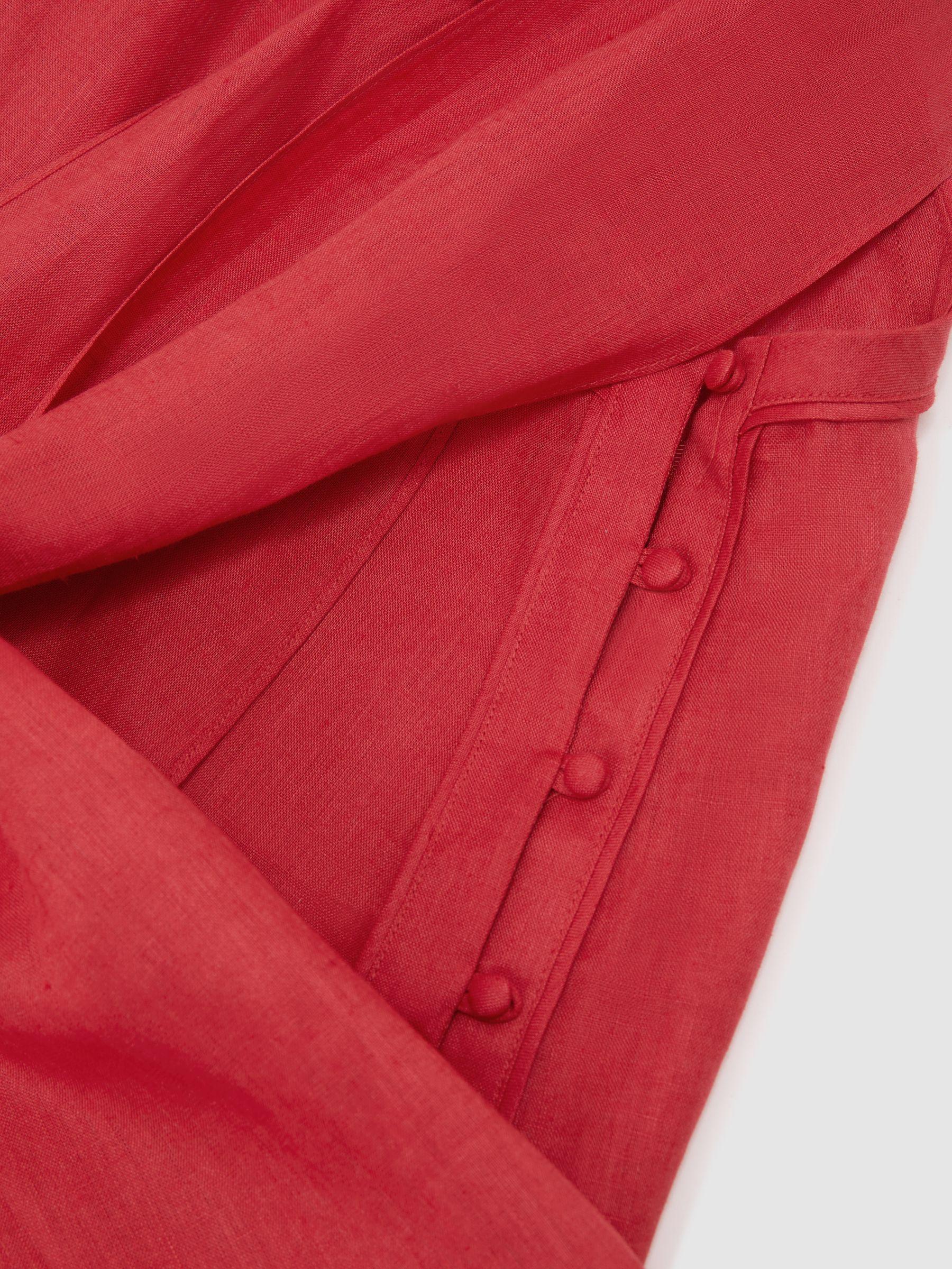 Linen Sleeveless Scarf-Neck Top in Coral Red Product Image