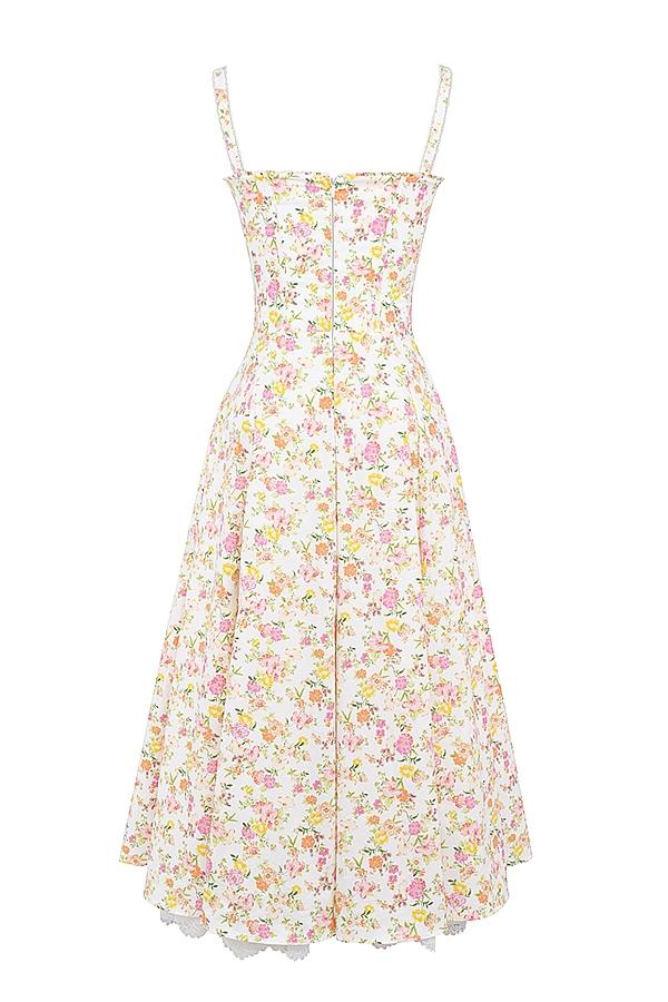 Rosalee  ivory meadow print cotton bustier sundress Product Image