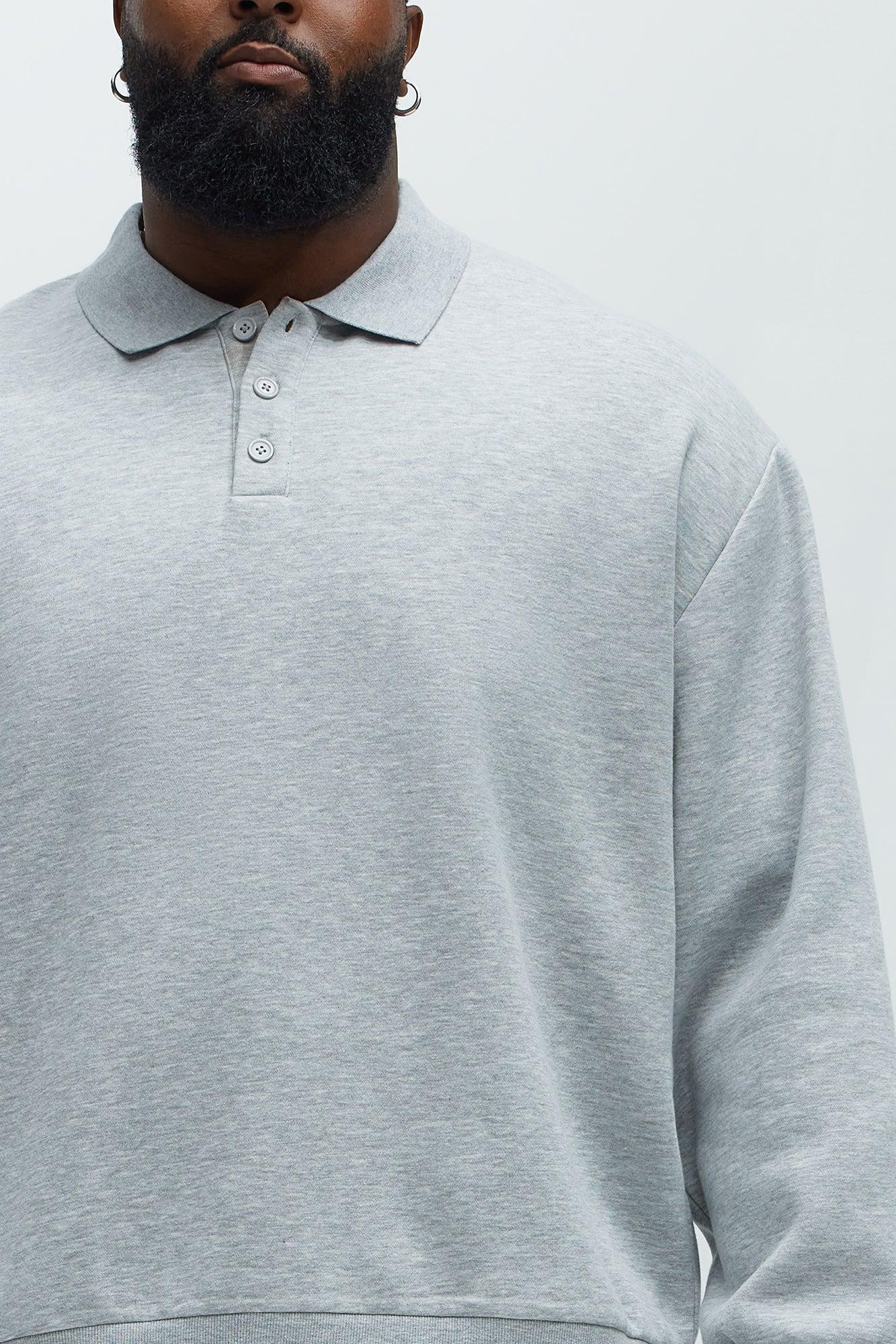 Tyson Fleece Long Sleeve Polo - Heather Grey Product Image