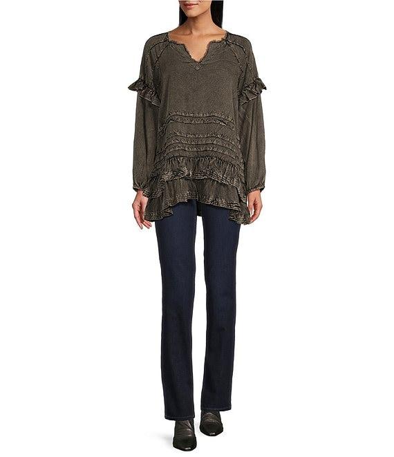 Tru Luxe Challis V-Neck Long Sleeve Peplum Top Product Image