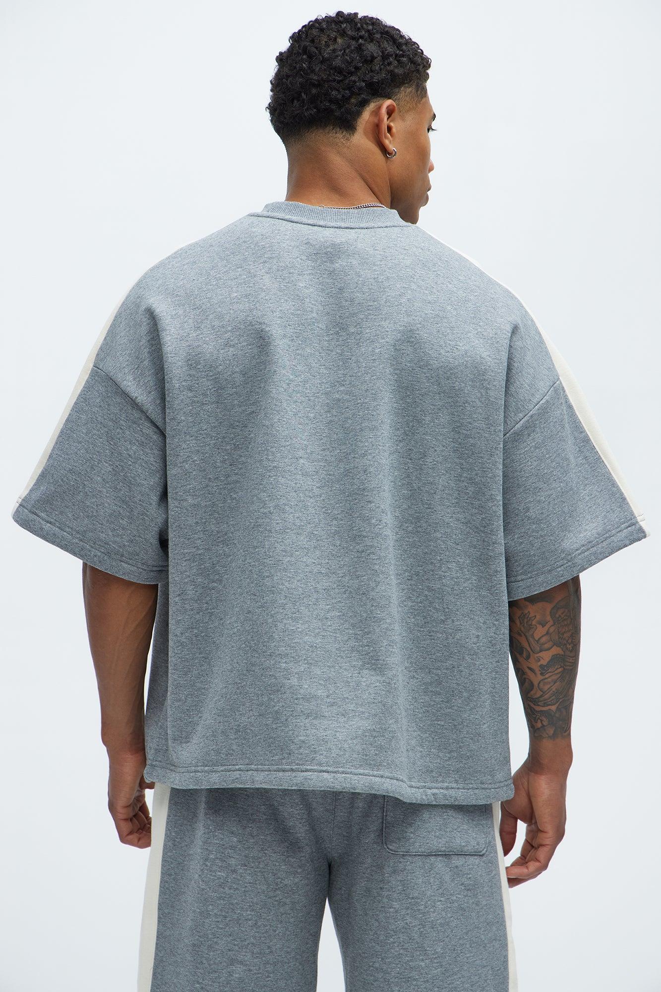 Tyson Oversized Heavyweight Striped Tee - Heather Grey Product Image