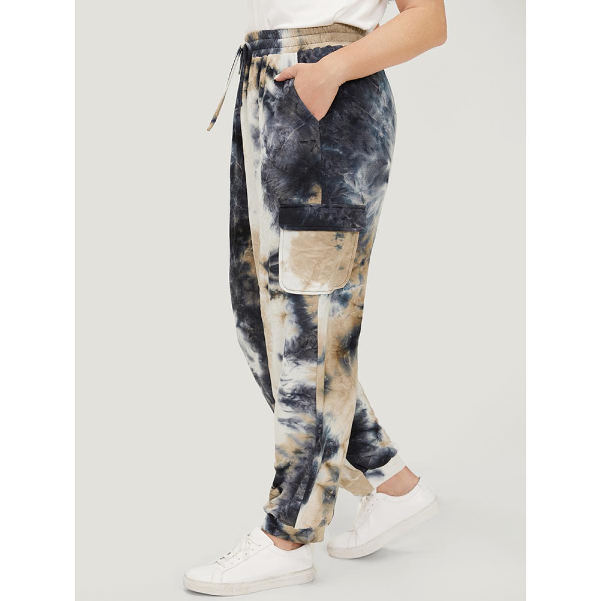 Plus Size Tie Dye Flap Pocket Drawstring Pants Women Multicolor Casual High Rise Dailywear Pants BloomChic 14-16/1X Product Image