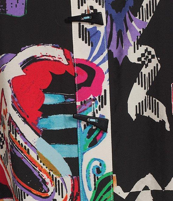 Ali Miles Abstract Printed Woven Wire Collar 3/4 Sleeve Button Front Tunic Product Image